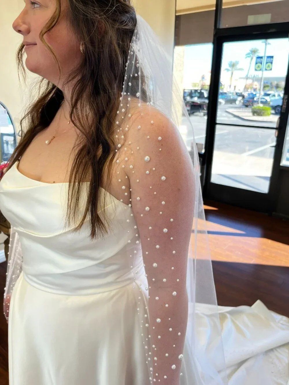 Handmade Cathedral Pearl Wedding Veil | Pearl Trim | Soft Tulle | White | Bridal